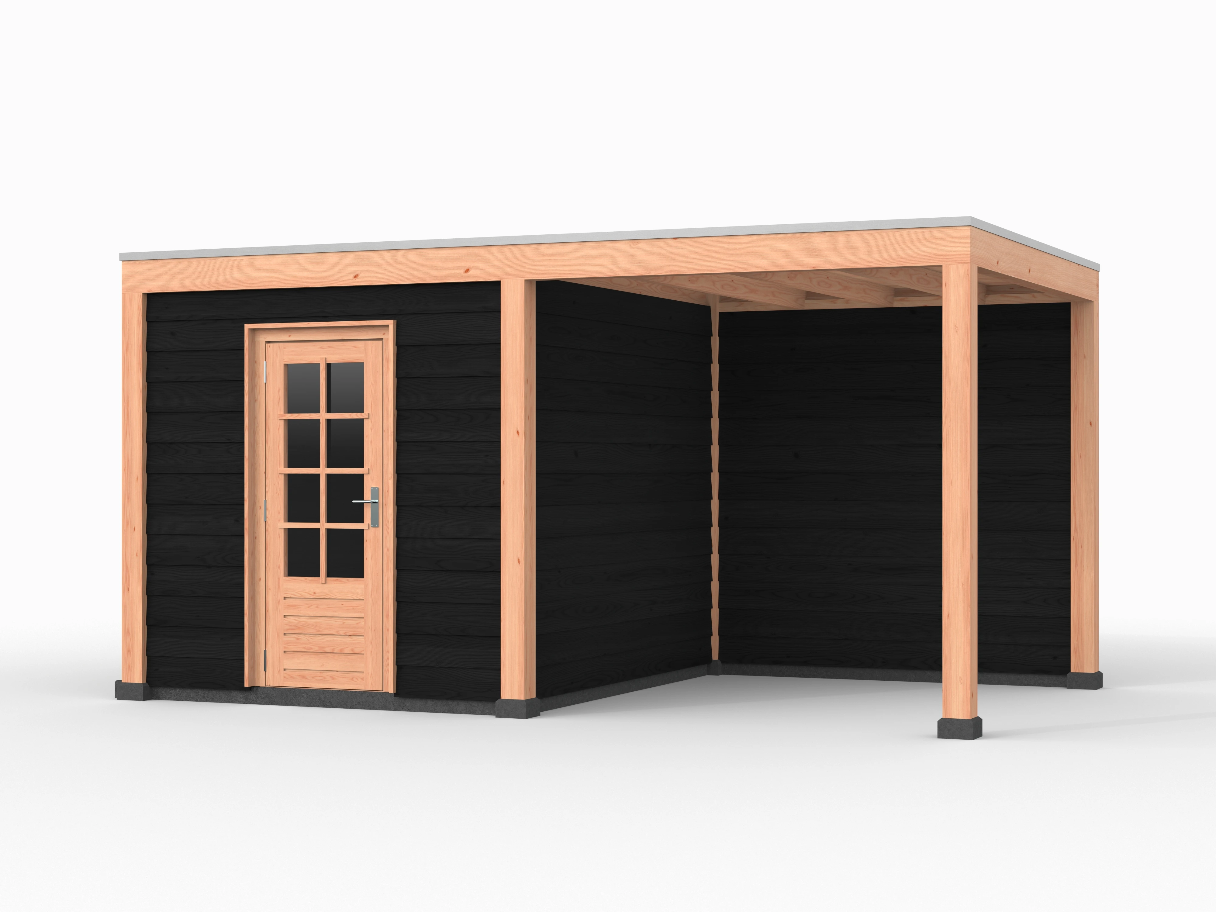 Douglas overkapping, 500 x 300, met achterwand en schuur, Westwood Elegant zwart - Afbeelding 1